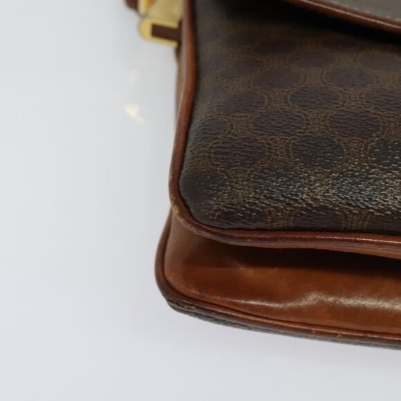 Authentic CELINE Macadam Canvas Shoulder Bag PVC Leather Brown Gold - Picture 3 of 16